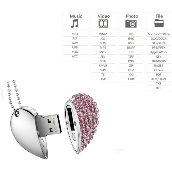 IC Hjerteformet USB-minne (8 GB rosa diamant hjerte)