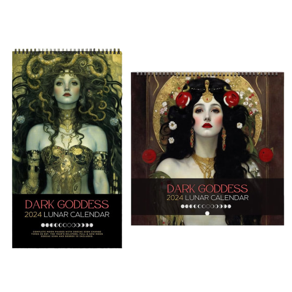 Dark Goddess 2024 Kalender - Månkalender med gudinnans månfaser, snygg väggkonst för månatlig familjeplanering A