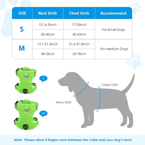 IC LED hundsele AMIR Small No Pull No Choke Husdyrselet USB Oppladbart 3 lysmoduser Justerbar Pustende, hals: 12-16,5\", S Størrelse
