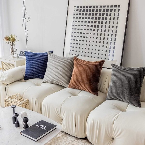 IC Blå slängkuddar för soffa Marinblå dekorativa kuddfodral Set med 2 randiga plysch manchester soffa Sovrum, 18x18 tum, Marinblå