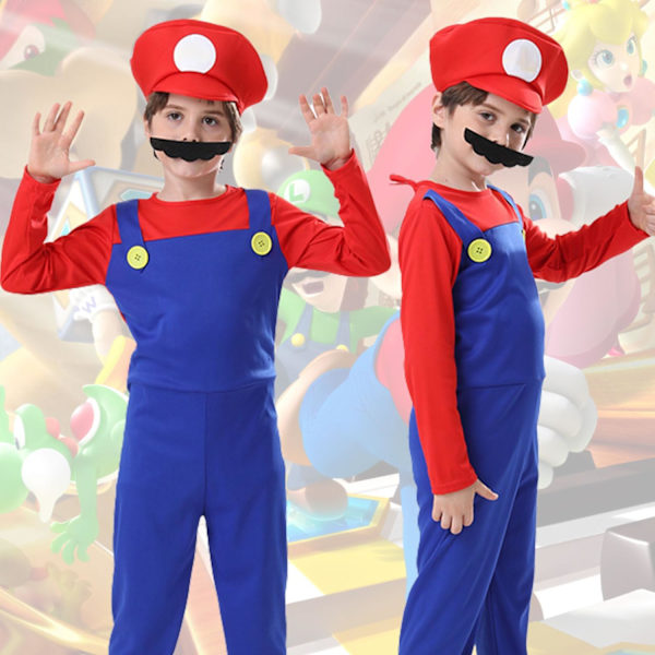 Luigi-dräktset, Luigi-dräkt, Bros, Maskeraddräkt, Kvinnor, Män, Outfit för jul, karneval, maskerad Children boys red XL
