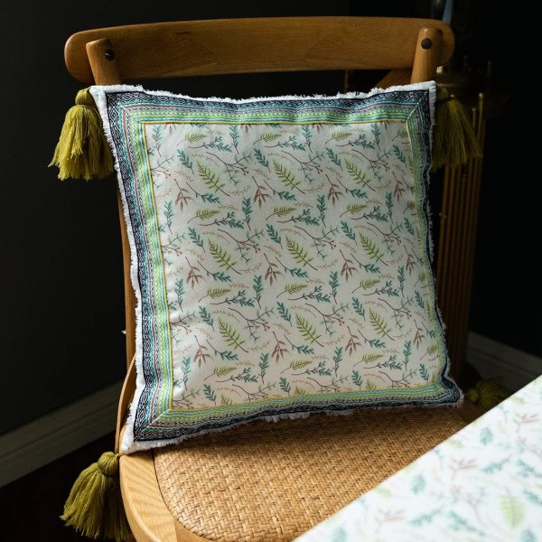 IC Boho print dekorativt pudebetræk med frynser Farmhouse Superblød firkantet pudebetræk til sofa i soveværelset (18\" x 18\", grøn)