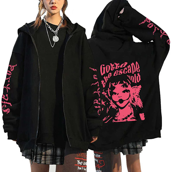 Melanie Martinez Portals -hupparit Piirretty vetoketju huppareita Hip Hop Streetwear Takit Miehet Naiset Ylisuuret Takit Y2K Vaatteet Musta9 Black9 XL