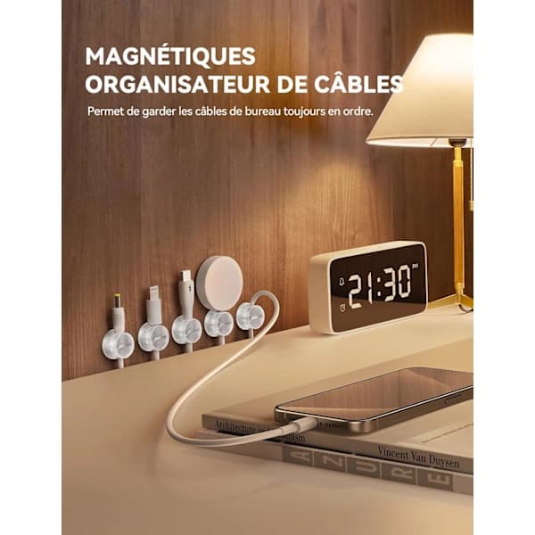 Magnetic Self-Adhesive Cable Clips, Cable Organizer for Desk, Nightstand, Charging Cables