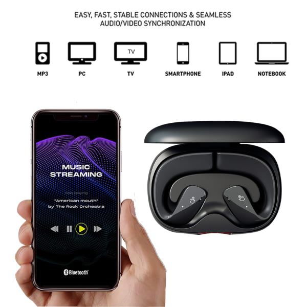 Åpne øretelefoner - trådløse hørelurer med mikrofon for iPhone og svart