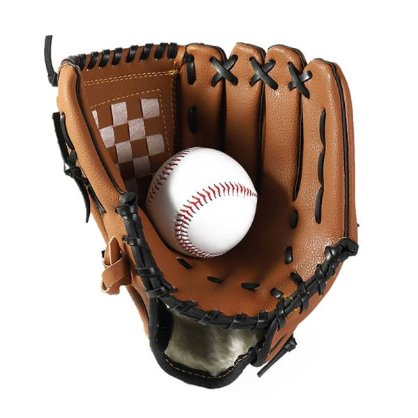 Basebollhandske för utomhussport PU-lädervaddhandskar brun 9.5 tum