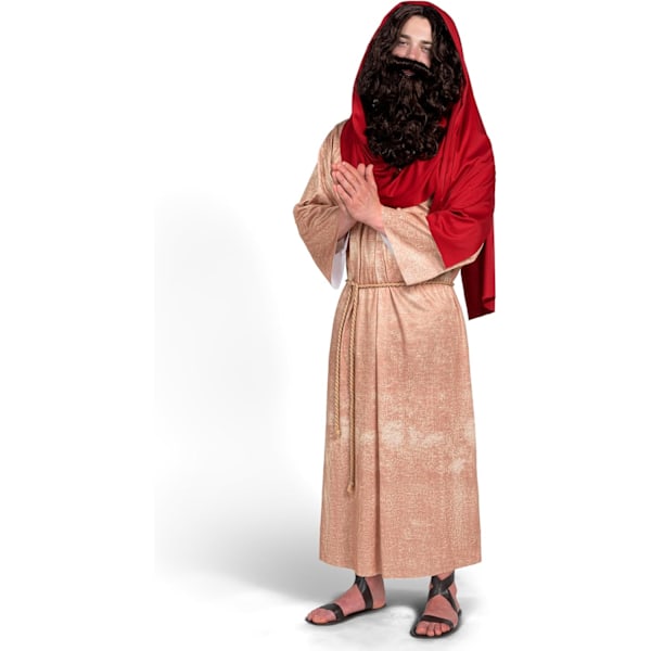 Jesus Kristus-klänning för män med peruk, skägg, sjal och bälte-set för vuxna Halloween-klädselparty Cosplay - L Vitt och blått L