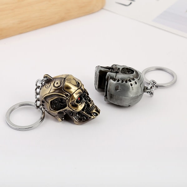 IC Vintage Charm Terminator Skull Head Nyckelring Modehänge Silver