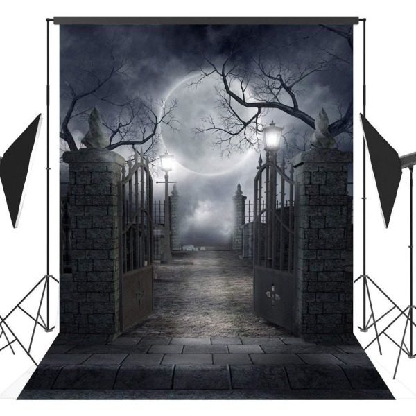 IC Halloween-teemainen valokuvaustausta Haukuttelevat Halloween-aiheiset pimeät kauhu-kuvat Kuu ja kuolleet puut Juhlat-koristelu Fotostudio rekvisiitta Taustat 5x7 jalkaa