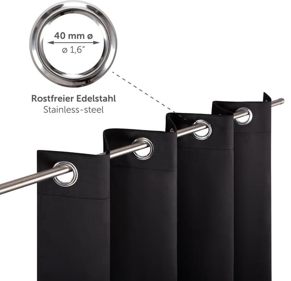 Blumtal Mørklægningsgardiner med Ringe, Sæt med 2, Termiske Gardiner til Soveværelse og Stue, 132 x 215 cm, Sort