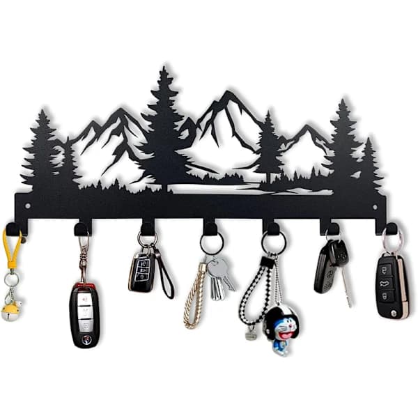 Metal Wall Mounted Key Holder with 7 Hooks, Organizer Shelf for Entryway
