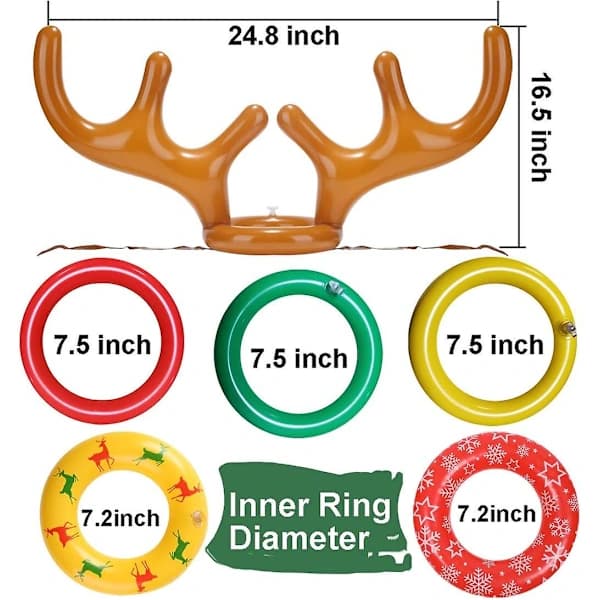2 sæt oppustelige rensdyrhorn ringkastspil juletræ julemand ringkast til julefrokostspil