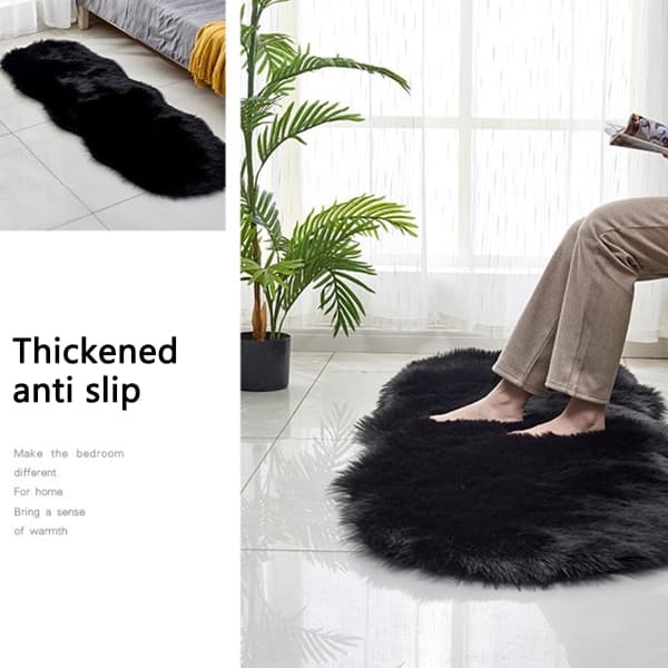 IC Supermyk fuskepelsmatte Fluffy teppe, teppe fluffy svart