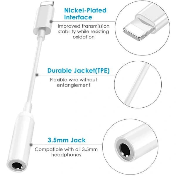 2x BT Lightning to 3.5mm Adapter for Headphones BT Audio and Calls White One Size