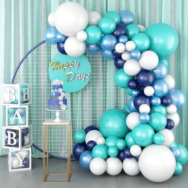 IC Marinblå Ljusblå Blågrön Vit Turkos Aqua Latexballonger Garland Kit för pojkar Flickor Kvinnor Brudkläder Baby shower Ocean Födelsedag