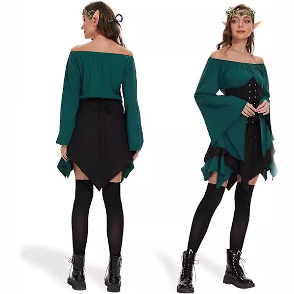 Halloween Vampyr Kostume Kvinder Halloween Victorian Middelalder Kjole Kvinder Full set C XXL