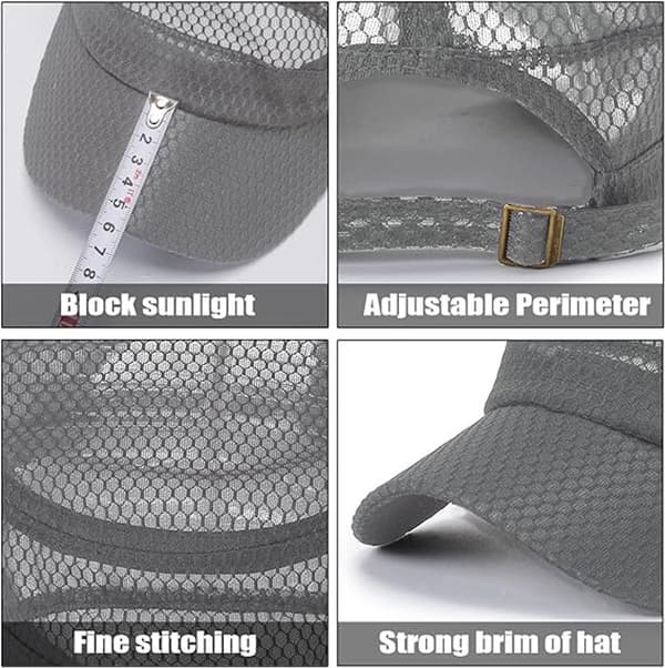 Åndbar Mesh Baseballkasket, Justerbar Militærstil, UV-resistent, Til Sport, Vandring Og Rejser, Grå, 56-60 cm