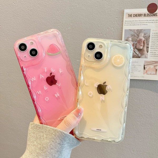 IC iPhone 14 Pro Max etui 6,7 tommer, søt gjennomsiktig sommergradient skall Vattendroppsform Kameraram Vågkant Blomkant Transparent, Vannmelonrød