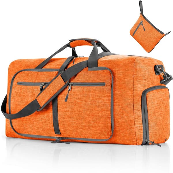 Sammenklappelig rejsetaske, 85L 600D polyester, vandafvisende med skorum, til rejser og sport, orange