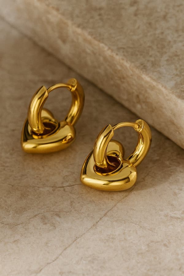 Chunky guld hjerte hoop øreringe til kvinder, Premium rustfrit stål chunky hoops, Hypoallergenisk, Gave til hende, Guldfarve