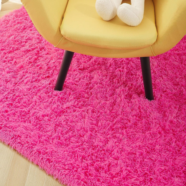 IC Mjuka fluffiga mattor för sovrum för barnrum Plysch Shaggy barnkammare matta lurviga mattor (rosa 40*60 cm)