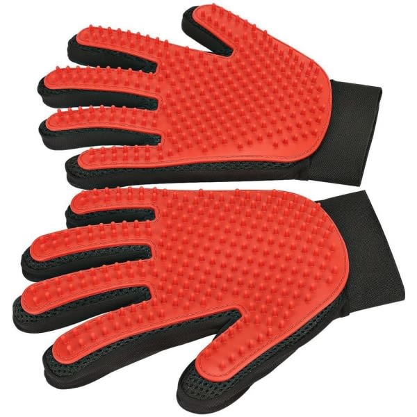 IC [Opgradering] Grooming handskar for husdjur - skonsamma avfallsborsthandskar - 1 par - 1 par (røda) - Opgradering
