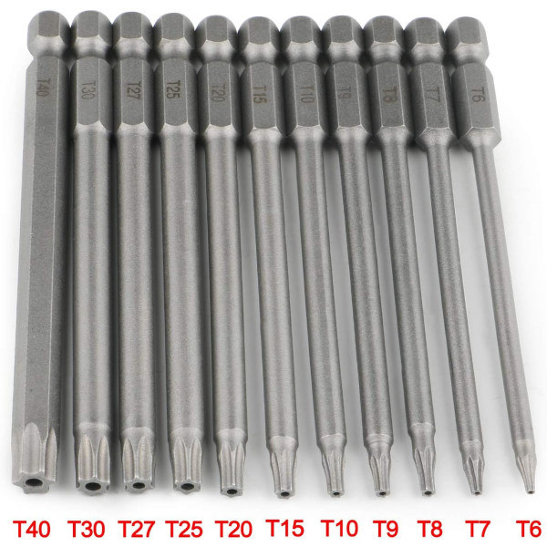 IC Sett med 11 ekstra lange (100 mm) og magnetiske sekskantede Torx-bits - Elektrisk skrutrekker