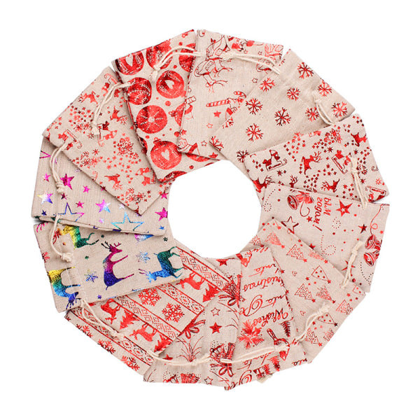 60 stk. gullbelagte bomulls- og linne-juleposer med kreative design