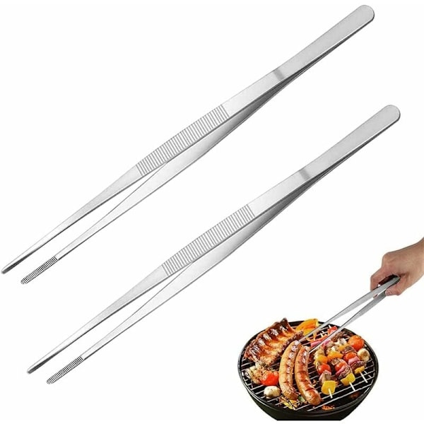 Pakke med 30 cm fødevaregodkendte køkkentænger i rustfrit stål, kødtænger med rillet gribeflade, multifunktionelle grillpincetter, tænger til køkken