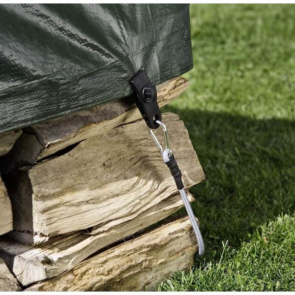 IC Fästklämma Stödspännare för Tarptält Tarpduk Set med 8 delar, svart, 0,83 x 26 x 28 cm, 07010