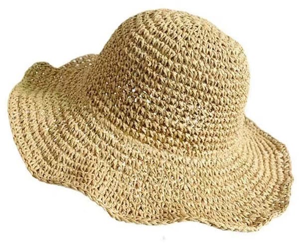 Damehatte i strå - Foldbar strandhat - Sommer og ferie - Solhatte til kvinder - Rejsevenlig - Stråhat - 56-58cm