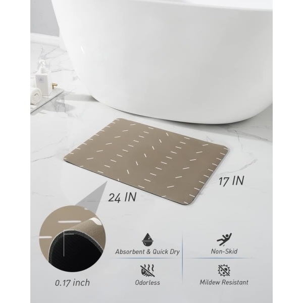 IC Badmåtte, Superabsorberende Hurtigtørrende Badeværelsesmåtte til badeværelse Skridsikker badeværelsesmåtte med gummibund, Ultra ,17\" x 24\", Brun