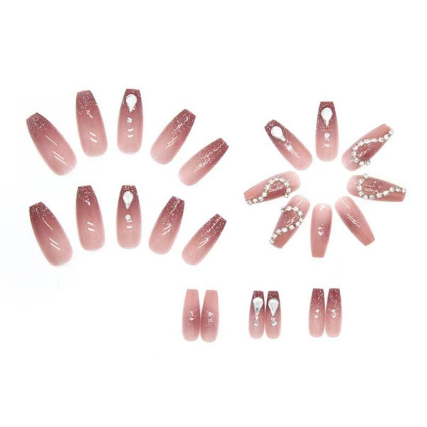 IC Tryck på naglar Kista Ballerina Gradient Fake Nails Heart Full