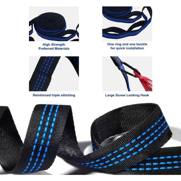 2-pack Hängmatteband med karbinhakar, 5+1 justerbara ringar för camping, utomhus, hängande orange (blå)