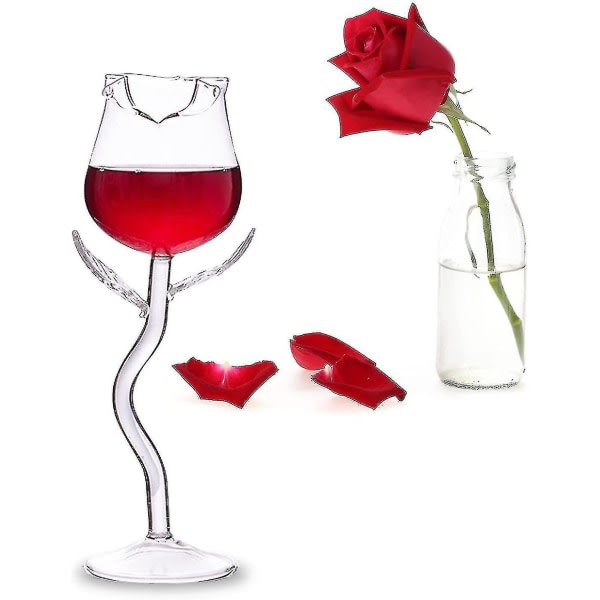 Rött vinglas, rosa blomformad vinglas, cocktailvinbägare, fina rödvinsbägare, vinkocktailglas, set Gratis frakt