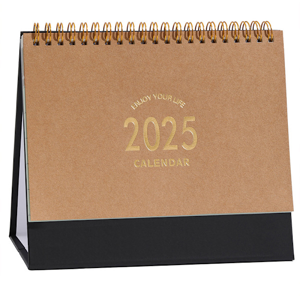 2025 enkel Morandi skrivebords kalender MUJI stil engelsk kalender desktop åben memo små ornamenter 2025 Black bottom cowhide