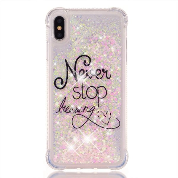 IC- case för iPhone Xs Max, Creative Pink Liquid Bling Glitter Flödande Quicksand case Söt genomskinlig Stötsäker TPU Slim Skydd