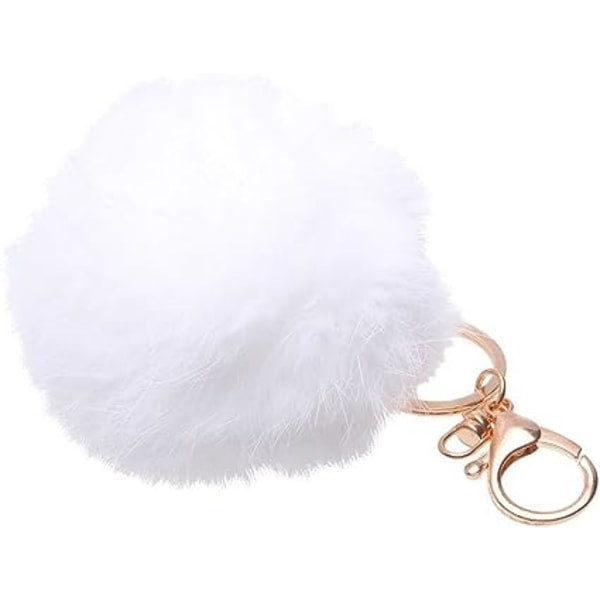 Pehmeä keinokuningaspompom-avaimenperä - valkoinen IC