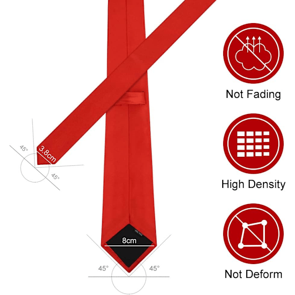 Klassiska enfärgade satinslips för män, premium enfärgade slipsar för män, formella svarta slipsar för män, affärsbröllopsfest, arbetsslips 8 cm RED - Satin