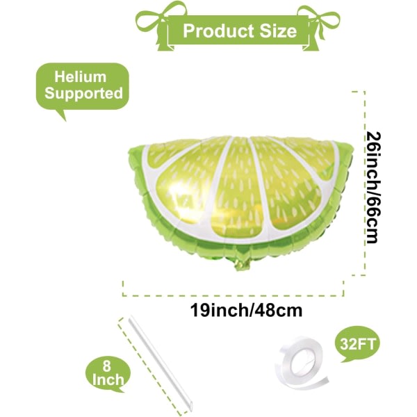 IC 6 delar 26 tum stora fruktlimeballonger, grön aluminiumfolie citronballlong för frukttema Födelsedag bröllopsdekorationer Festtillbehör