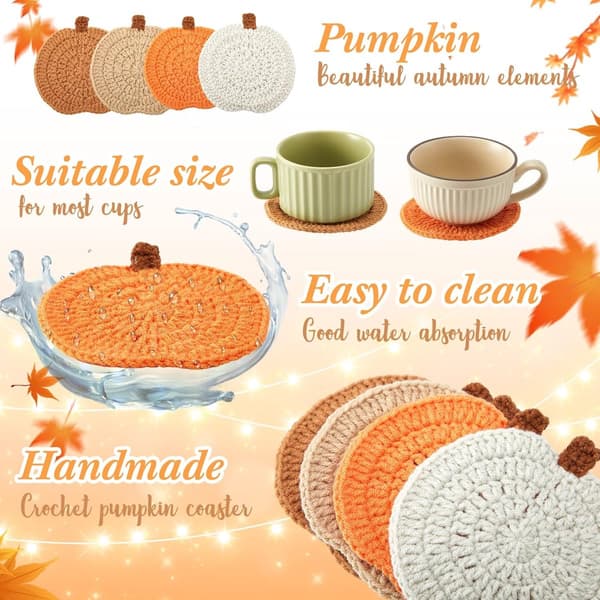 Set med 8 glasunderlägg - pumpamönster, halkfri flätad bomull, värmeisolering - för Thanksgiving, köksbord