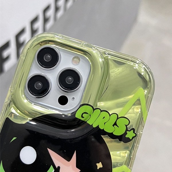 IC iPhone 13 Pro Söt Kawaii Cartoon Case Coola solglasögon Formställ Fingergreppshållare Design (grön)