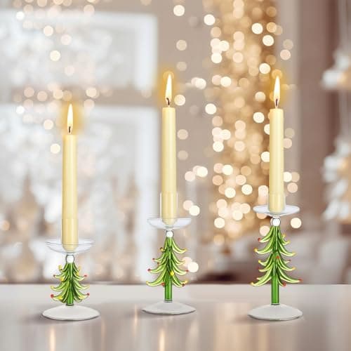 3-delad ljusstake i glas, julgransbordsdekoration för julfester och middagar, grön