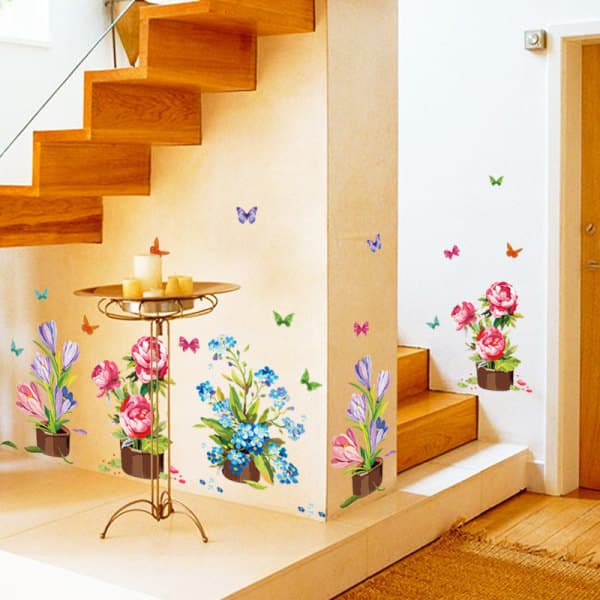 IC Unika handmålade väggdekaler i kruka Blomma Vinyldekaler R