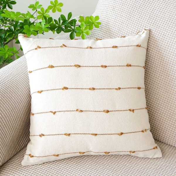 IC Boho bomullslinne putetrekk 18x18 tommer stripet Jacquard firkantet dekorativt putetrekk for sofa dekorasjon (kaffe, 18\"x18\")