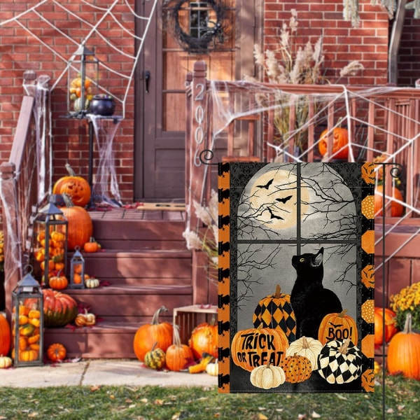 IC Halloween-kurpitsa Temppu tai herkku Boo Puutarhalippu 12 x 18 tuumaa kaksisivuinen, musta kissa lepakko kuu loma piha koristeellinen ulkolippu