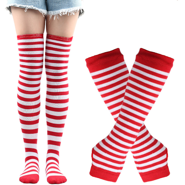 Raidallinen sukat Joulu sukat naiset Halloween sukat korkeat sukat Eurooppalainen ja amerikkalainen festivaali cosplay naisten sukat MJ51 käsineet Rose red black stripe One Size