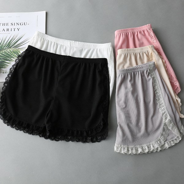IC Kvinnor Vår Sommar Samma Färg Sida Spets Säkerhetsshorts Byxor Vit