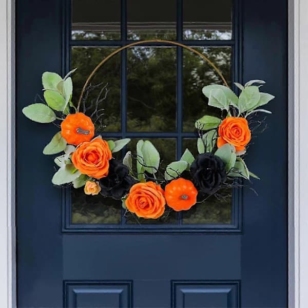 2025 Halloween Candy Iron Ring Pumpkin Rose Wreath Halloween Simulation Iron Wreath Home Decor Window Wall Hanging Beautiful