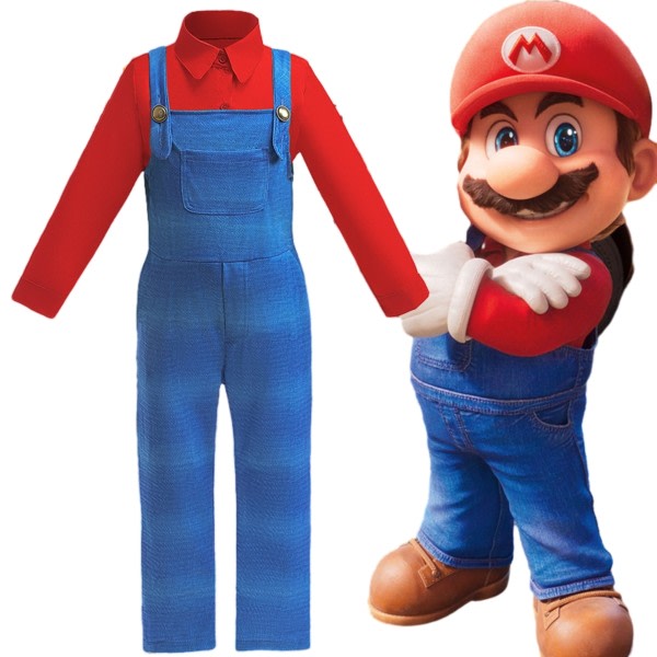 Super Mario kostym Halloween Cosplay kostym til barn Super Brothers kostym outfit Rød 130cm